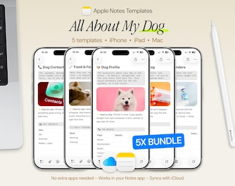 Dog Health & Care Journal Tracker – Apple Notes Template Bundle (iPhone, iPad, Mac)