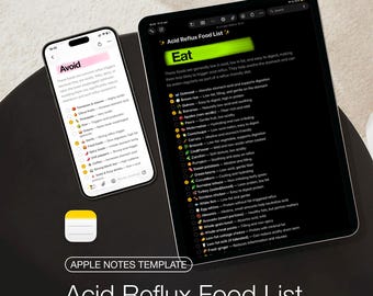 Lista de alimentos para el reflujo ácido – Dieta ERGE baja en ácido Apple Notes Tabla de compras