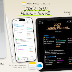 2年間デジタルプランナーバンドル 2026年 + 2027年 — iPhone、iPad、Mac対応 Apple Notes 週間レイアウト