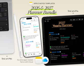 Two-Year Digital Planner Bundle 2026 + 2027 — Apple Notes Weekly Layout for iPhone, iPad & Mac