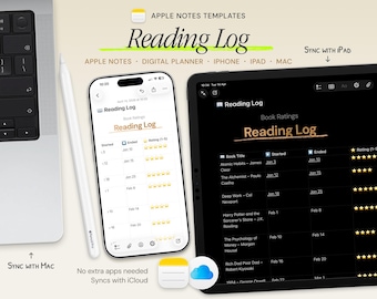 Reading Log Template – Book Tracker Apple Notes Journal Rating List for iPhone, iPad, Mac