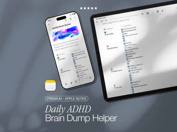ADHD Brain Dump Template, ADHD Planner Digital Download, Apple Notes Template for iPhone iPad Mac, Mental Clarity Focus Organizer 2026