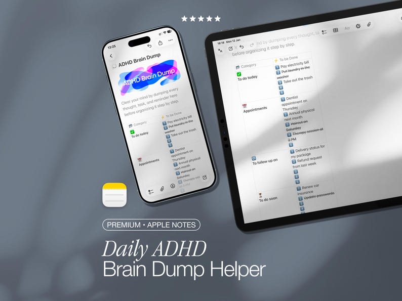 ADHD Brain Dump Template — Daily Planner Apple Notes Focus Mental Clarity for iPhone, iPad & Mac image 1