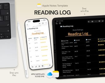 Plantilla de registro de lectura: Lista de calificaciones del diario de Apple Notes para iPhone, iPad y Mac.