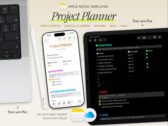 Project Planner with Task Tracker — Apple Notes Goals Productivity System