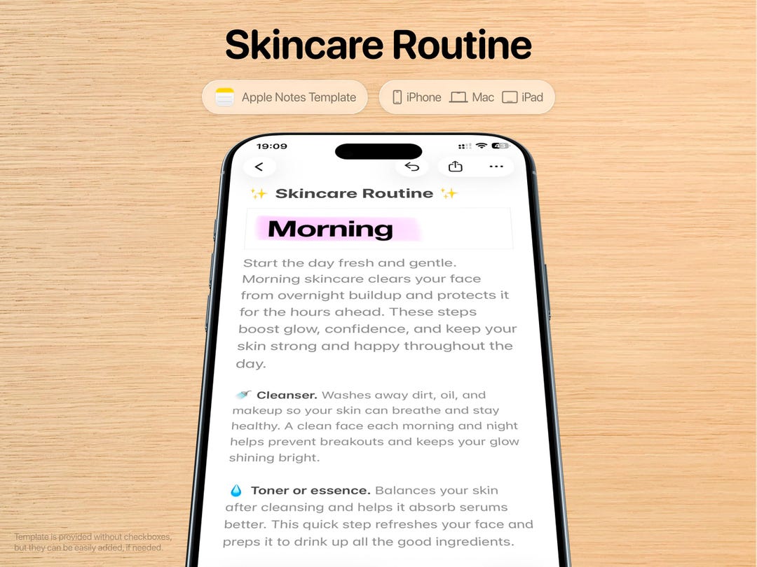 Skincare Routine Template – Morning Evening Beauty Apple Notes Planner ...