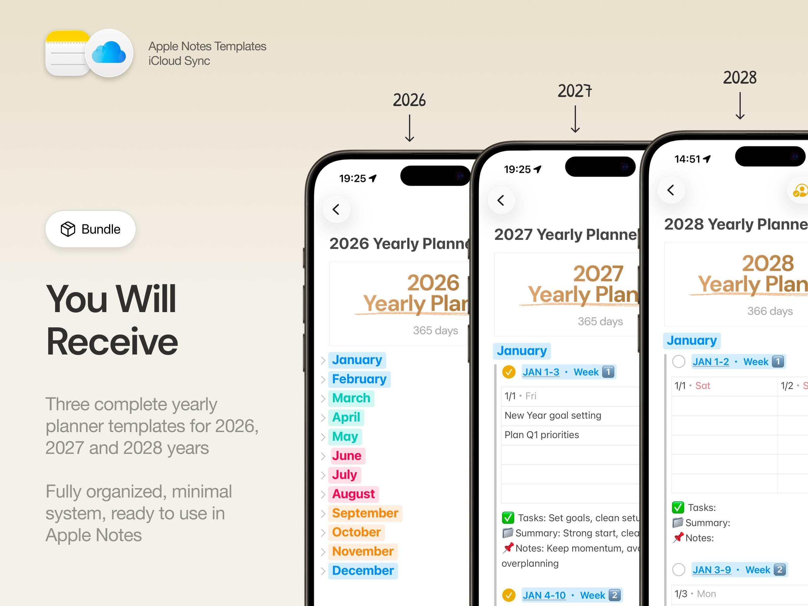 Three-year Digital Planner Bundle 2026 2027 2028 - Apple Notes Weekly ...
