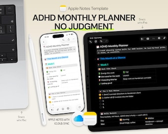 Planificador digital mensual/semanal para TDAH / Plantilla de Apple Notes para iPhone, iPad y Mac