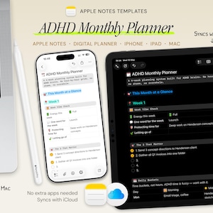 ADHD Digital Monthly/Weekly Planner | Apple Notes Template for iPhone, iPad, Mac