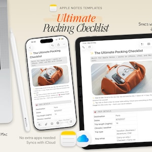 Ultimate Packing Checklist | Digital Travel Vacation Planner Apple | Notes Template for iPhone iPad Mac