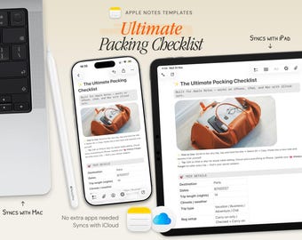 Ultimate Packing Checklist | Digital Travel Vacation Planner Apple | Notes Template for iPhone iPad Mac