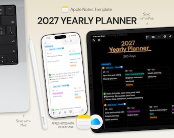 Plantilla de planificador anual 2027 – Diseño semanal para Apple Notes (iPhone, iPad, Mac)