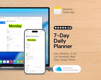 7-Day Daily Planner Template — Apple Notes Weekly To Do Mood Tracker for iPhone iPad Mac