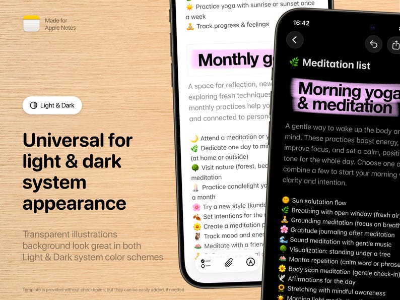 Mall för meditationsplanering – Morgon Kvällsyoga Apple Notes Mindfulness för iPhone, iPad och Mac bild 3