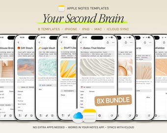 Apple Notes Templates Bundle — 8 Digital Planner Productivity Notes for iPhone, iPad & Mac