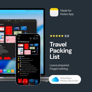 Apple Notes 旅行パッキングリストテンプレート iPhone iPad Mac用 | 衣類、洗面用品、電子機器、ToDoリスト付き究極のバケーションチェックリスト