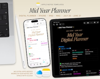 Mid-Year Digital Planner 2026 2027 for Apple Notes Template — iPad iPhone Mac