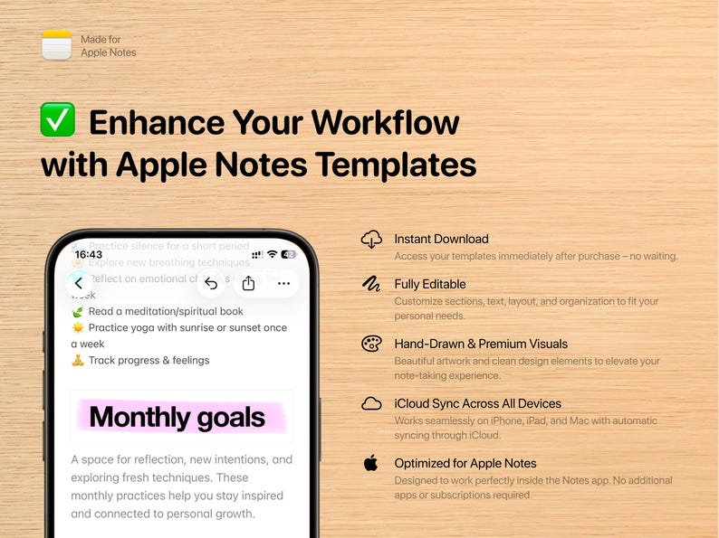 Mall för meditationsplanering – Morgon Kvällsyoga Apple Notes Mindfulness för iPhone, iPad och Mac bild 7