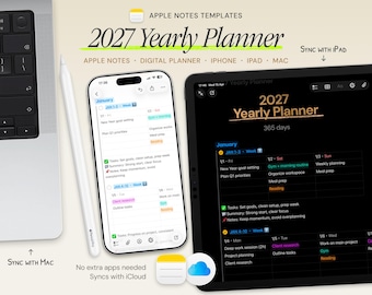 2027 Yearly Planner Template – Weekly Layout Apple Notes for iPhone, iPad, Mac
