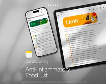 Lista de alimentos antiinflamatorios - Tabla de compras de Apple Notes para una dieta que favorece la salud intestinal