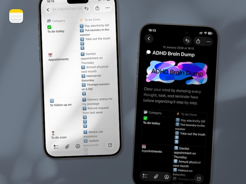 ADHD Brain Dump Template — Daily Planner Apple Notes Focus Mental Clarity for iPhone, iPad & Mac image 4