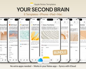 Paquete de plantillas de Apple Notes: 8 notas de productividad para planificador digital para iPhone, iPad y Mac.