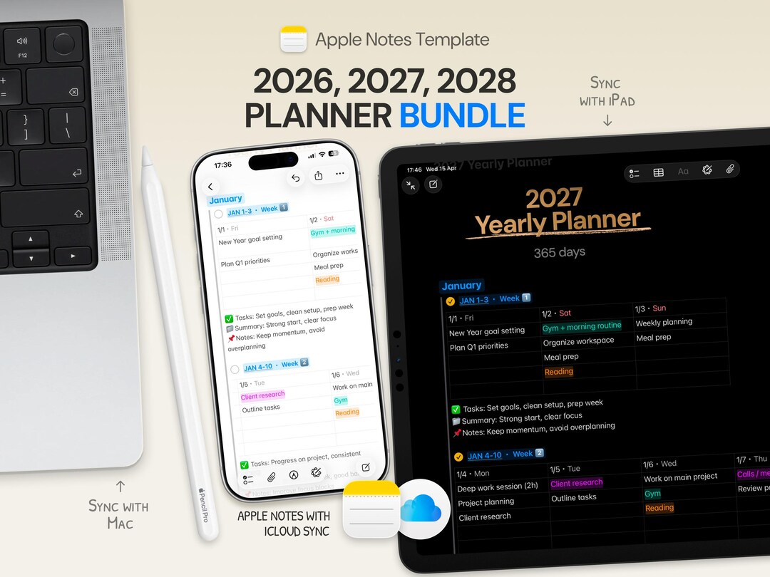 Three-year Digital Planner Bundle 2026 2027 2028 - Apple Notes Weekly ...