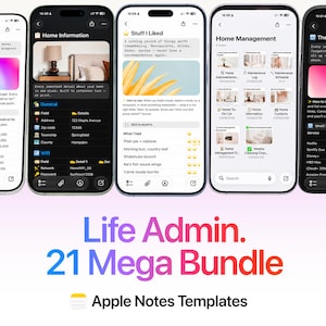 Life Admin Apple Notes Bundle – Home Management, Budget Tracker, Second Brain, iPhone iPad Mac