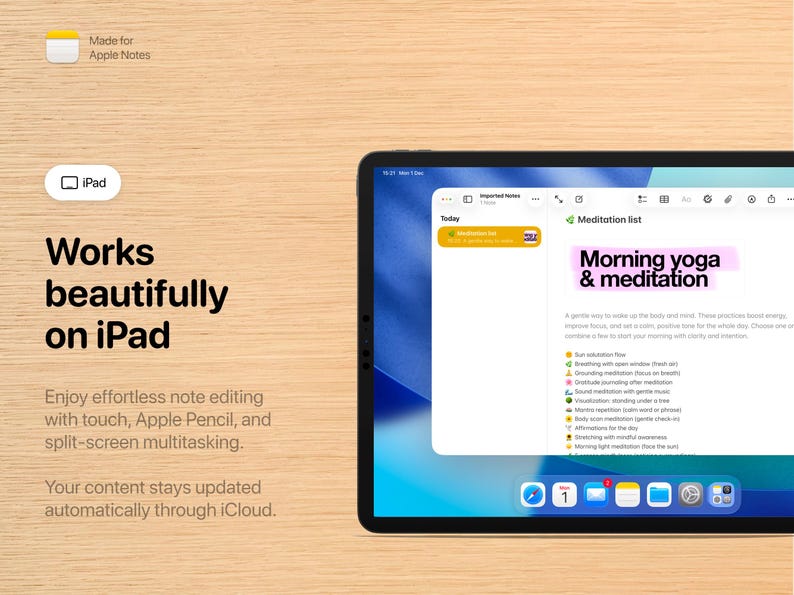 Mall för meditationsplanering – Morgon Kvällsyoga Apple Notes Mindfulness för iPhone, iPad och Mac bild 5