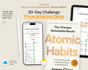 Rastreador de hábitos para desintoxicarse del teléfono en 30 días – Atomic Habits Apple Notes Journal para iPhone, iPad y Mac