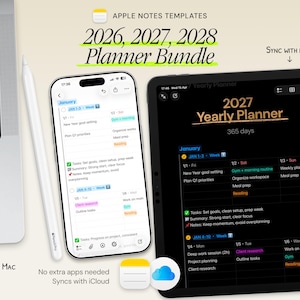 3年間デジタルプランナーバンドル 2026 2027 2028 - Apple Notes ウィークリーレイアウト