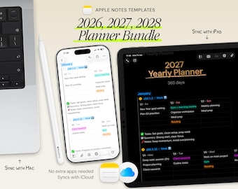 Three-Year Digital Planner Bundle 2026 2027 2028 - Apple Notes Weekly Layout