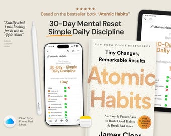 Rastreador de hábitos para el reinicio mental de 30 días — Atomic Habits Apple Notes Journal para iPhone, iPad y Mac