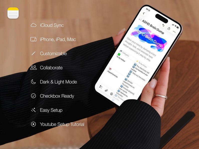 ADHD Brain Dump Template — Daily Planner Apple Notes Focus Mental Clarity for iPhone, iPad & Mac image 3