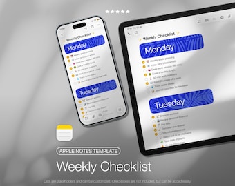 Plantilla de planificador estudiantil - Lista de verificación semanal. Rastreador de asignaturas de Apple Notes para iPhone, iPad y Mac.