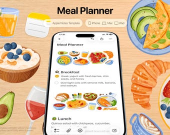 Plantilla de planificador de comidas – Plan de comidas semanal para desayuno y cena en Apple Notes para iPhone, iPad y Mac