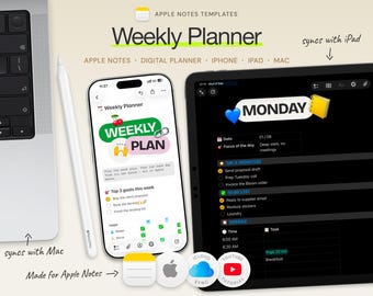 Weekly Planner for Apple Notes | Daily Schedule, Habit Tracker & To-Do List | iPhone, iPad, Mac Digital Download