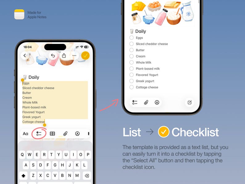 Apple Notes App Grocery List Template, Grocery Note Planner, Food ...