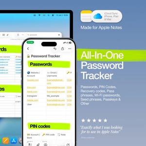 Password Tracker Template — Wifi Logins Apple Notes Organizer iPhone iPad Mac