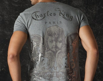 For Him Gray Angel Rebel Chic Clothing Men Tee Rock n Roll T shirt Unique Design Shirt