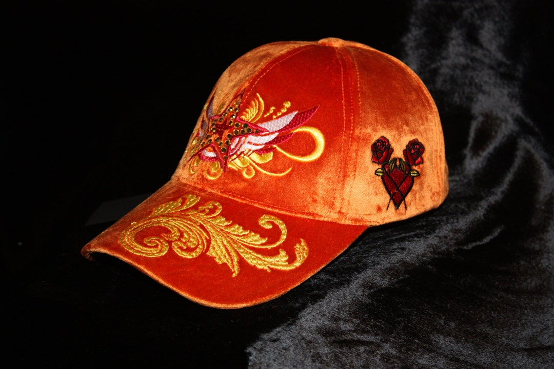 Velvet Orange Embroidered Logo Baseball Cap - Women Blood Orange Velvet Unisex Cap – Salty Pun main image 2