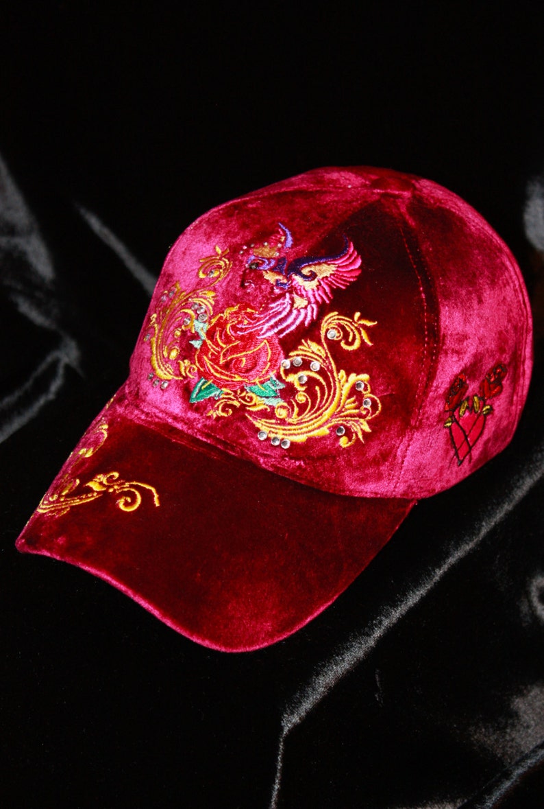 Women Baseball Cap Queen Bird Purple Silk Velvet Hat Boho Chic Urban