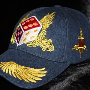 Embroidered Denim Men Baseball Cap Dice of Zeus Glam Rock Rebel Hat image 5