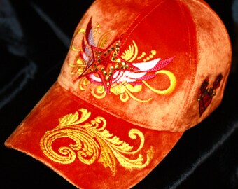 Orange Silk Velvet Women Baseball Cap Stars&wings Glam Rock  display picture 2