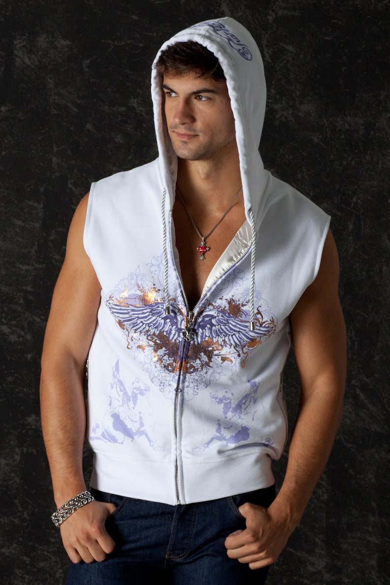 Free Shipping Sleeveless Men Hoodie Guns&wings Glam Rock Rebel Etsy