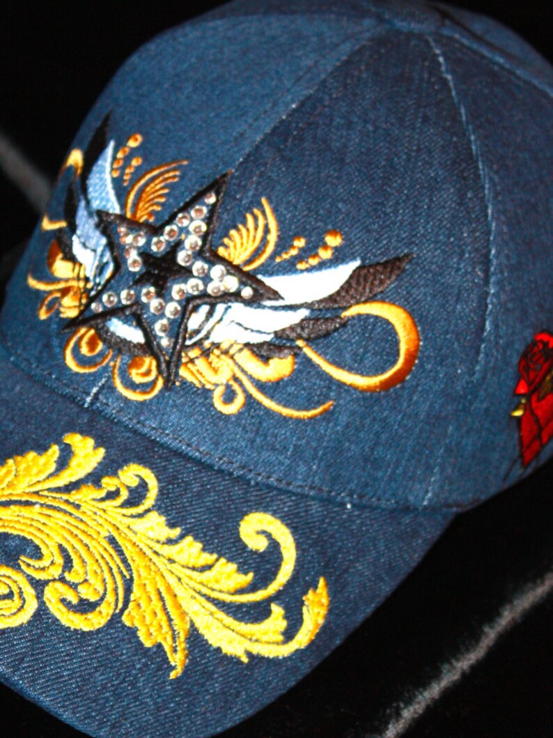 Denim Rebel Chic Baseball Cap Stars & Wings Cool Women Hat Etsy