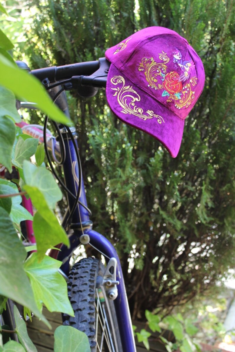 Women Baseball Cap Queen Bird Purple Silk Velvet Hat Boho Chic Urban