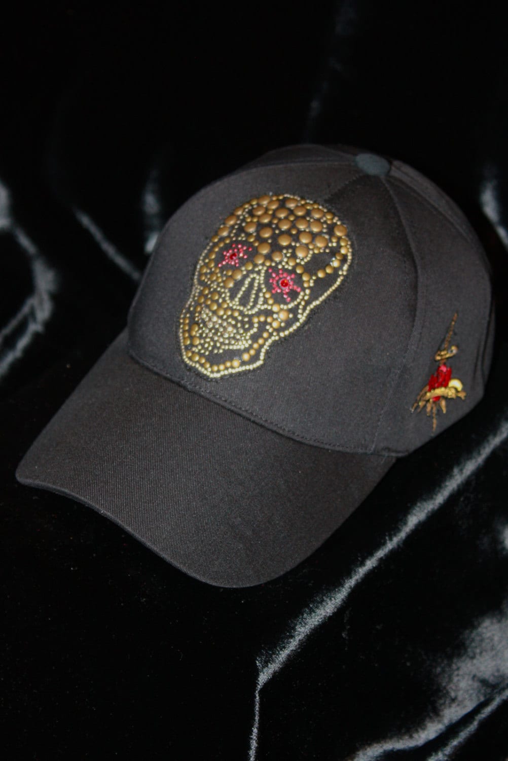 Sugar Skull Baseball Cap Men Black Gabardine Metal Inserts Etsy
