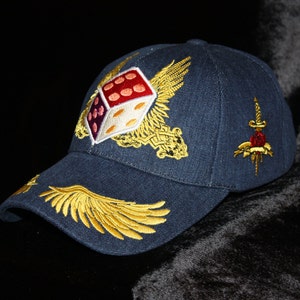 Embroidered Denim Men Baseball Cap Dice of Zeus Glam Rock Rebel Hat image 3