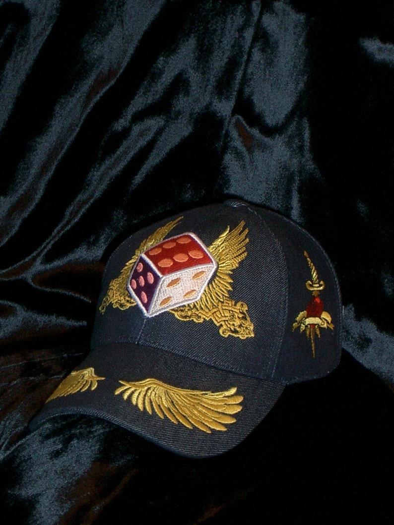 Embroidered Denim Men Baseball Cap Dice of Zeus Glam Rock Rebel Hat image 1